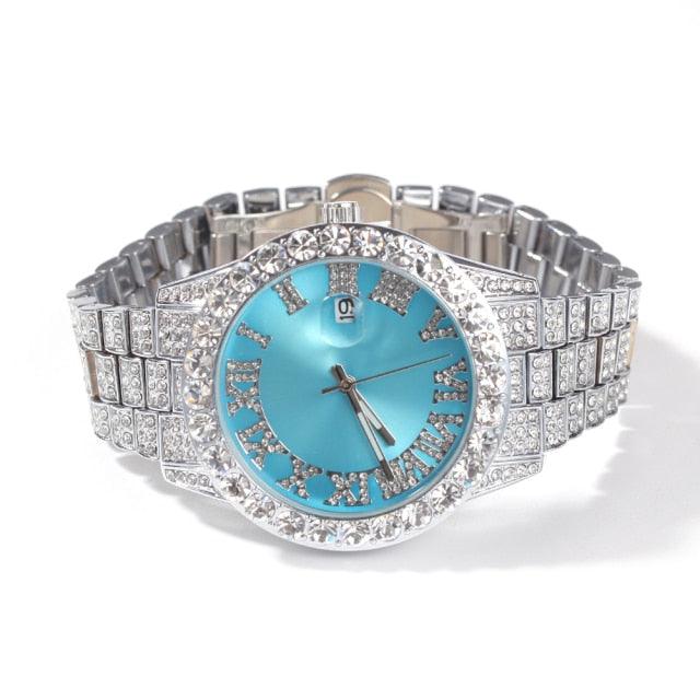 Big Dial Watches Full Iced Out Stainless Steel Watch Luxury Fashion Rhinestones Quartz