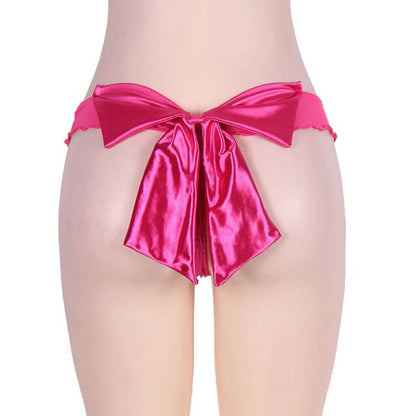 Sexy Mesh Panties  Big Bow Satin String Femme Open Back Erotic Calcinha Tanga Sexy Women Underwear