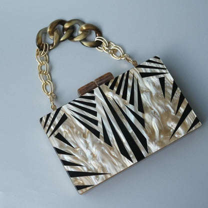 New Fashion  Acrylic Handbag Elegant Black White Striped Evening Bags Casual Clutch Messenger Bag
