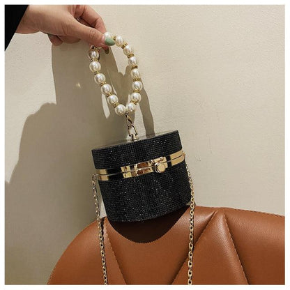 Diamond Acrylic Round Clutch Bag Pearl Handle Women Purses and Evening Handbags Small Shoulder Crossbody Bag