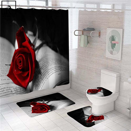 Red Rose Black Print Shower Curtain Valentine&