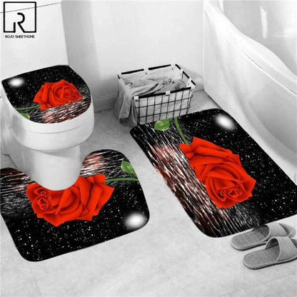 Red Rose Black Print Shower Curtain Valentine&