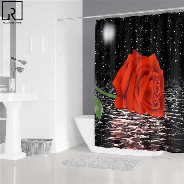 Red Rose Black Print Shower Curtain Valentine&