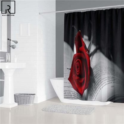 Red Rose Black Print Shower Curtain Valentine&