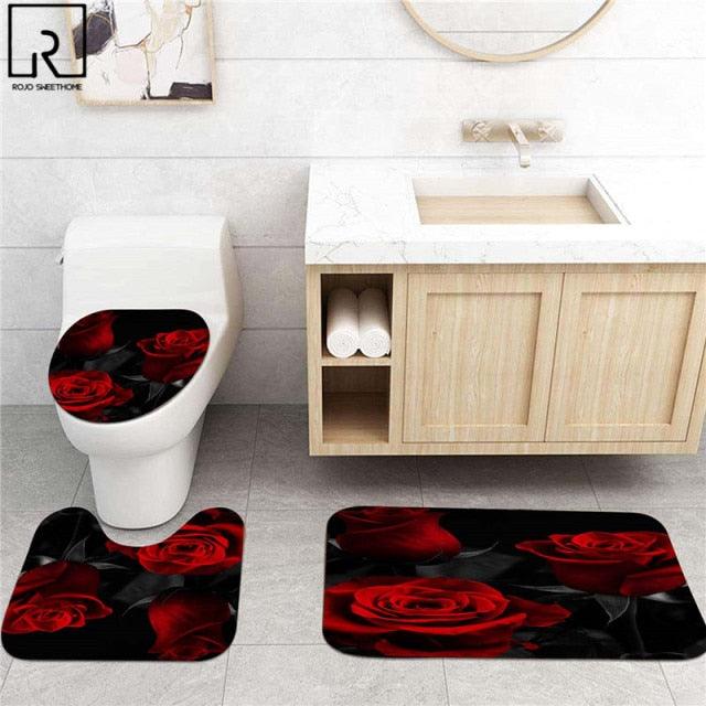 Red Rose Black Print Shower Curtain Valentine&