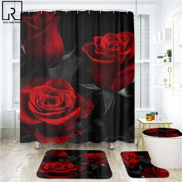 Red Rose Black Print Shower Curtain Valentine&