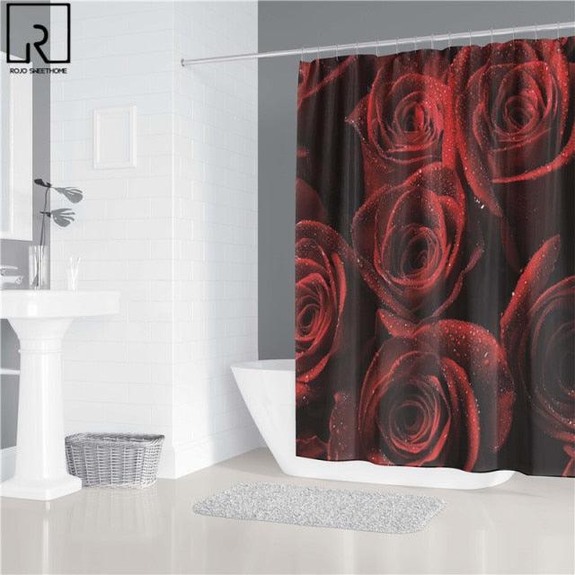 Red Rose Black Print Shower Curtain Valentine&
