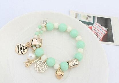 New Arrival Fashion Wrap Cuff Charms Crystal simulated Pearl Beads Hearts Elastic Force Bracelet