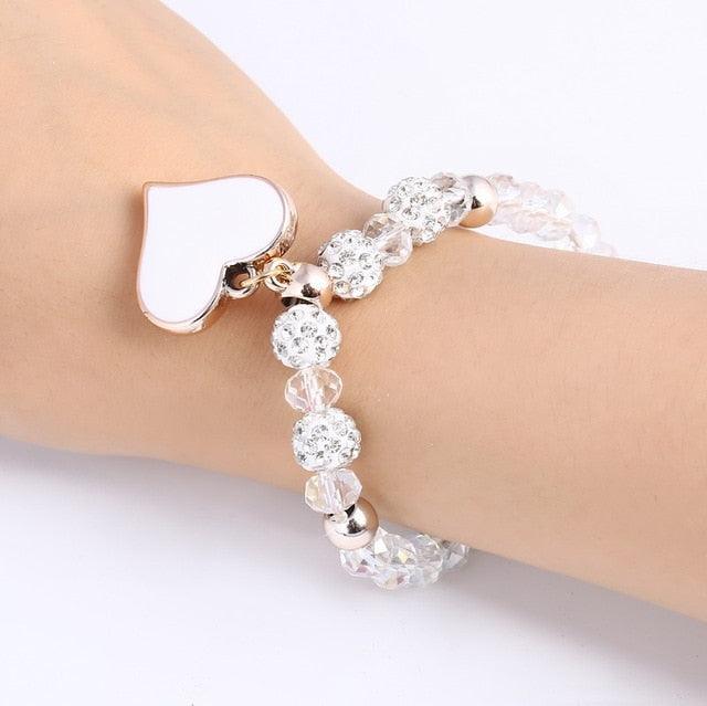 Romantic Vintage Bracelets For Women Heart Pendant Bracelets with crystal Shambhala Beads Fit Pan Bracelets Jewelry