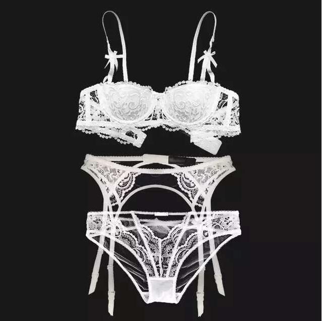 Sexy women bra set intimates embroidery half cup lingerie thin temptation  and panty with Garters Sets