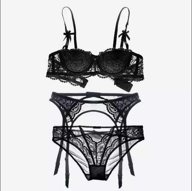 Sexy women bra set intimates embroidery half cup lingerie thin temptation  and panty with Garters Sets