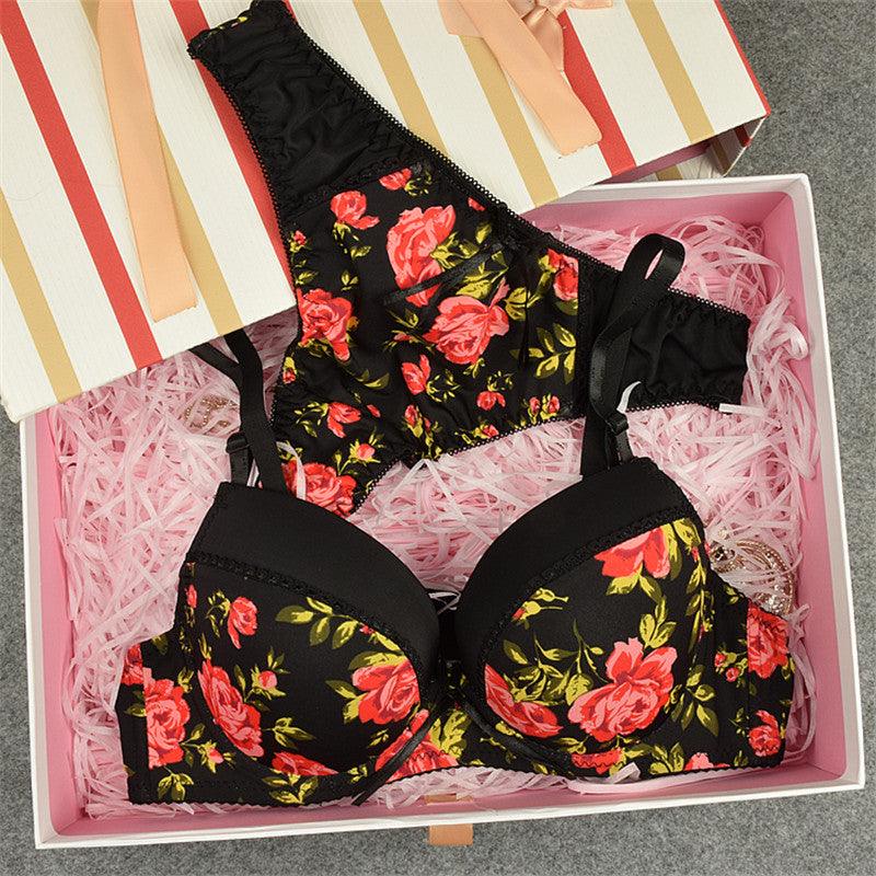 Women Sexy Seamless Floral printing women bra set lady brief sets thong underwear panty set