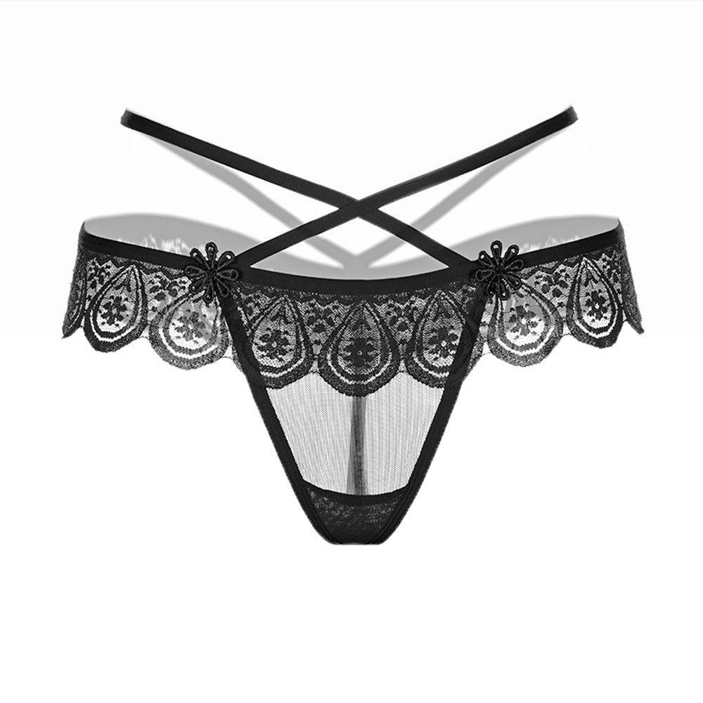 Women Sexy Lace Low-Waist Hollow Underwear Women Thongs Panties G String BK