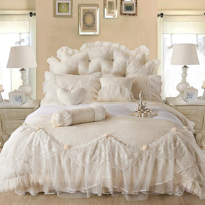 T-BOO Jacquard Princess Lace Cotton Bed set Luxury Wedding Bedding Sets Queen King size Bedlinen Sheet Boho Duvet Cover Set