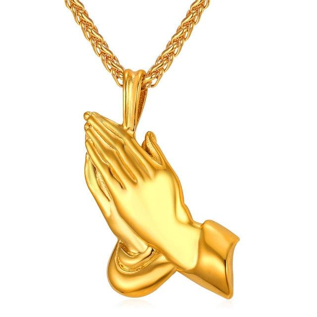 The Praying Hands Pendants &amp; Necklaces Brother Gift Black/Gold Color Stainless Steel Hip Hop Men Chain Jewelry