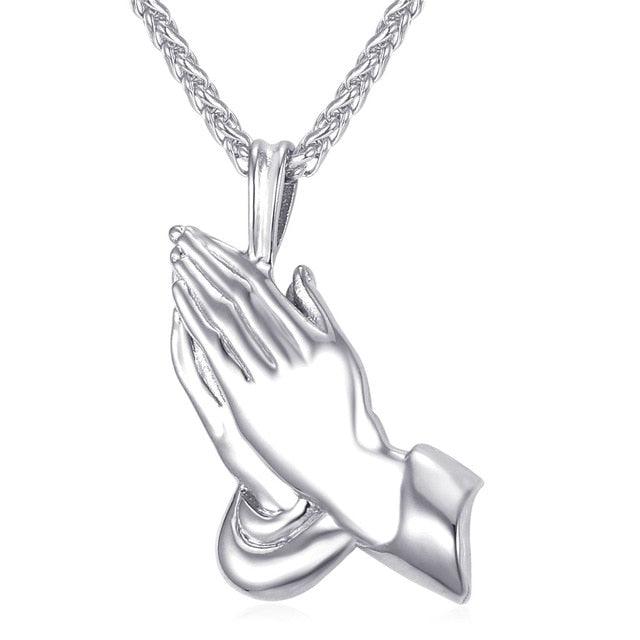 The Praying Hands Pendants &amp; Necklaces Brother Gift Black/Gold Color Stainless Steel Hip Hop Men Chain Jewelry
