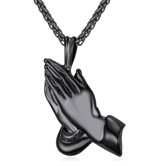 The Praying Hands Pendants &amp; Necklaces Brother Gift Black/Gold Color Stainless Steel Hip Hop Men Chain Jewelry