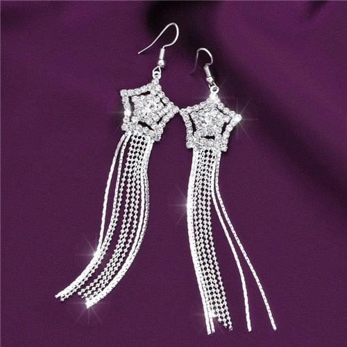 TBOO High Quality U Pick Style Bling Crystal Long Tassel Party Stud Dangle Drop Earrings Eardrop For Women Jewelry