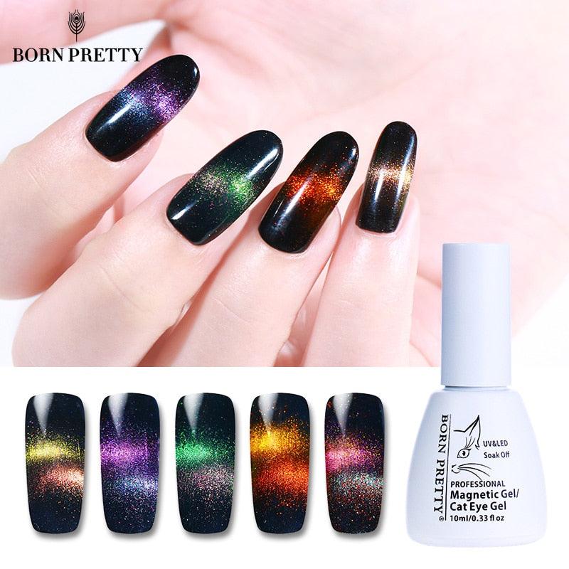 Gel Polish Magnetic Soak Off Holographic Chameleon Cat Eye Nail UV Varnish Black Base Needed