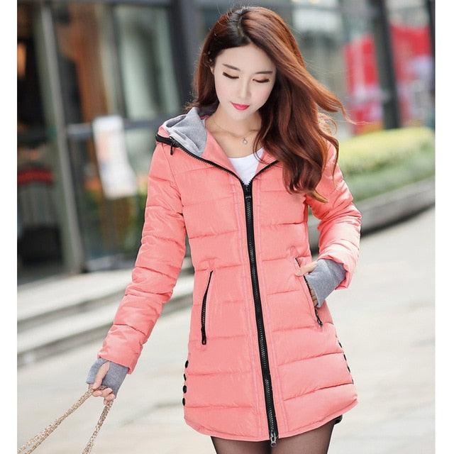 Women hooded warm coat candy color plus size padded female jacket Fashion parka womens
