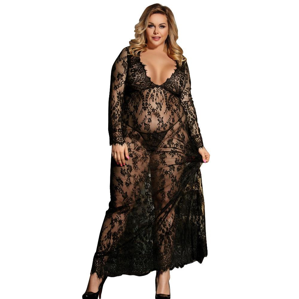 Sexy Dress Erotic Long Sleeve Sexy Costumes Babydoll Woman Long Transparent Sexy Lace Lingerie Plus Size Erotic Clothing