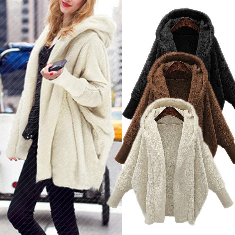 Women Coat Winter Warm Faux Fur Oversized Coats Hooded Top Solid Plush Loose Coat Jackets Outerwear