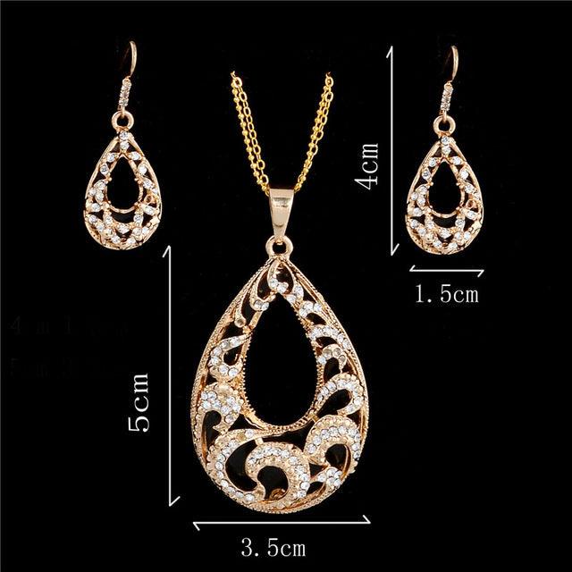 Golden Plated Jewelry Sets For Women Luxury Wedding Bridal Rhinestone Gem Jewelry Set Opal Cat's Eye Necklace Earrings Set