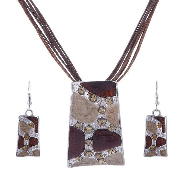 T-BOO African Fashion Jewelry Set Leather Chain Enamel Gem Jewelry Set
