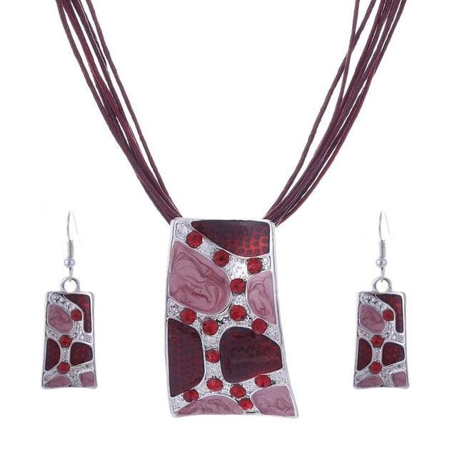 T-BOO African Fashion Jewelry Set Leather Chain Enamel Gem Jewelry Set