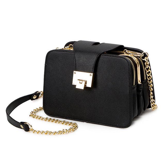 Women Fashion Handbag Gold Chain Strap and Elegant Flap Designer Clutch Handbag with Metal Buckle