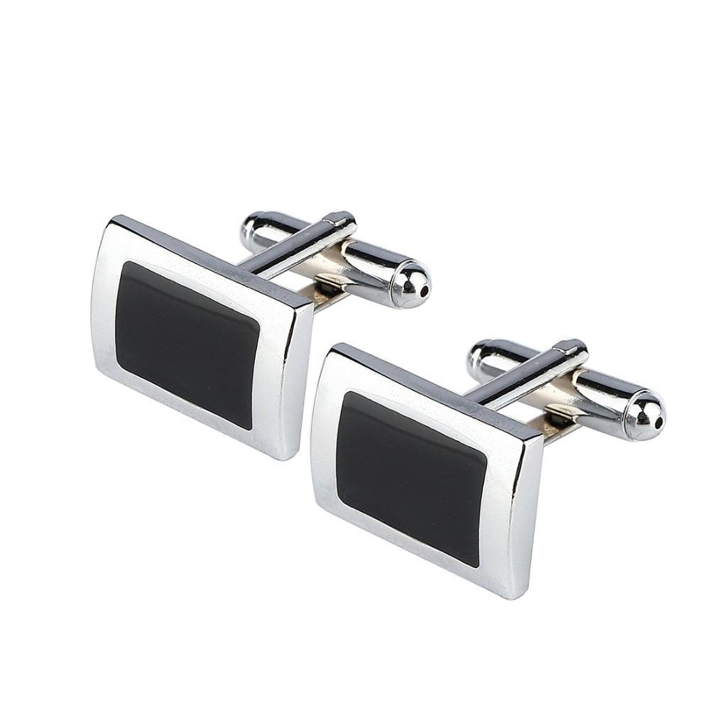 Simple Style Black Rectangle Cufflinks Mens Shirt Cuff Button Christmas Gifts for Men Silver Plated Cuff link gemelos