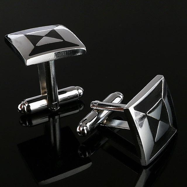 Simple Style Black Rectangle Cufflinks Mens Shirt Cuff Button Christmas Gifts for Men Silver Plated Cuff link gemelos