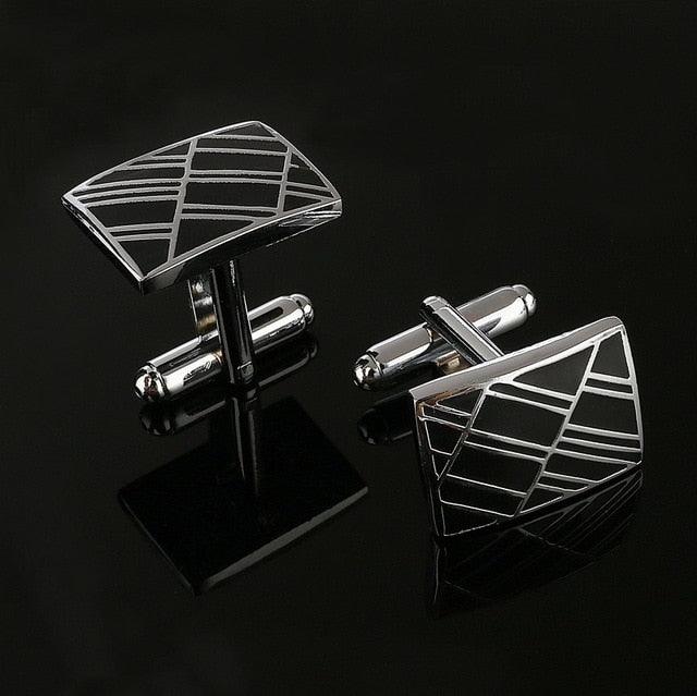 Simple Style Black Rectangle Cufflinks Mens Shirt Cuff Button Christmas Gifts for Men Silver Plated Cuff link gemelos