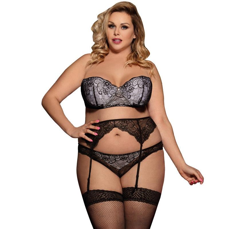 Sexy Transparent Striped Sex Lingerie Set With Bra+Garterbelt + Panty Plus Size Sexy Erotic Underwear