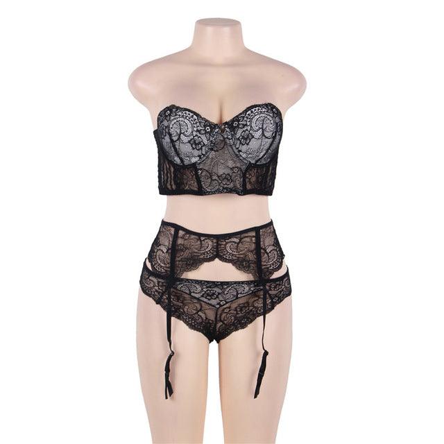 Sexy Transparent Striped Sex Lingerie Set With Bra+Garterbelt + Panty Plus Size Sexy Erotic Underwear