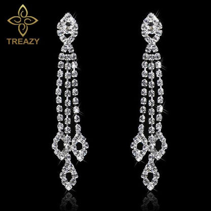 Women Bridal  Crystal Long Earrings Sparkling Rhinestone Silver Bridemaid Wedding Earrings Party Fashion Jewelry