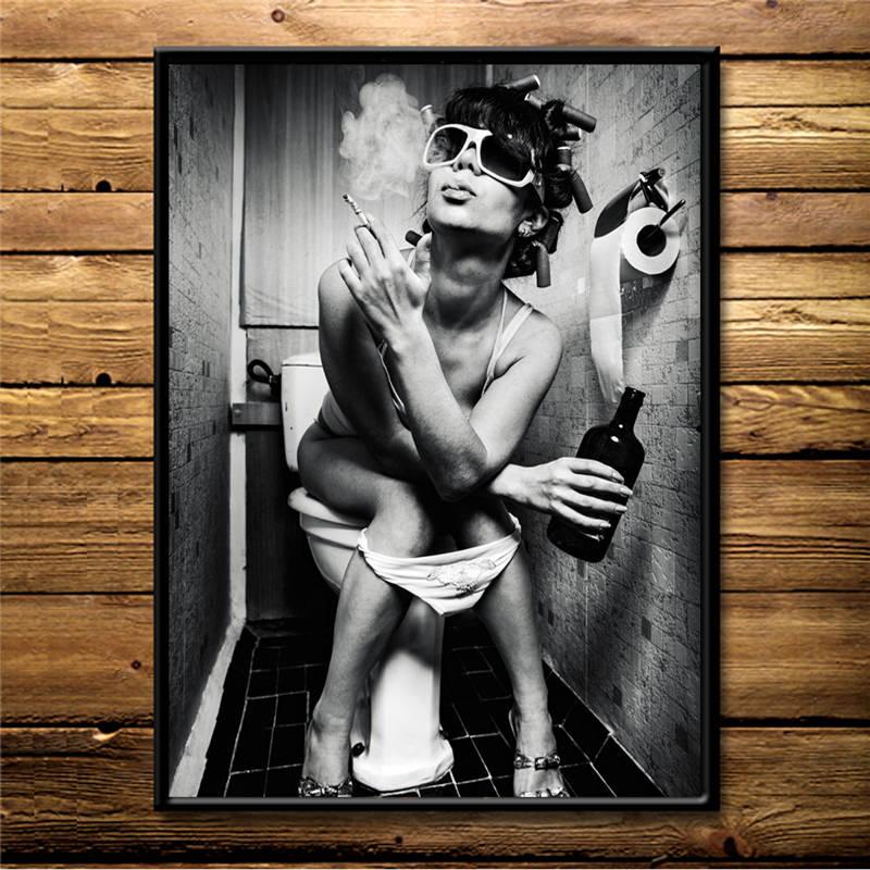 Sexy Beauty Black and white Woman canvas painting posters prints Pub Bar decoracion paintings Creative Toilet wa'l'l pictures
