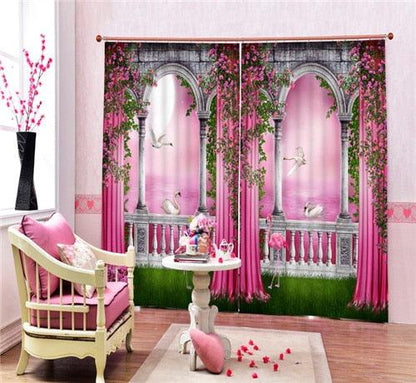 Modern Luxury Chinese 3D pink lake Swan Photo Blackout Curtains For Bedding room Living room Hotel Drapes Cortinas para sala