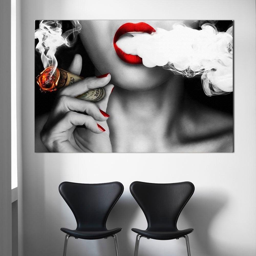 Quote and Poster Woman with Money Print Wall Oil Painting Picture Print on Canvas no Frame Idea Creative Home Decoration