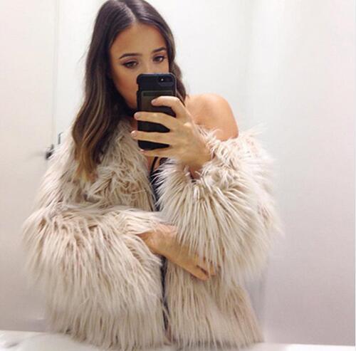 White faux fur coats long sleeve fashion female jacket fuffly fake fur coat outerwear