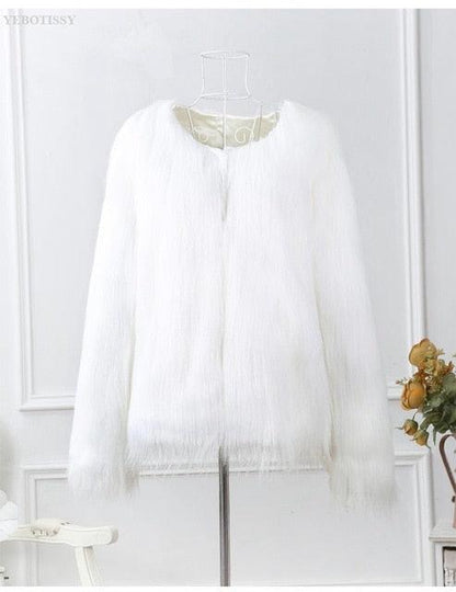 White faux fur coats long sleeve fashion female jacket fuffly fake fur coat outerwear
