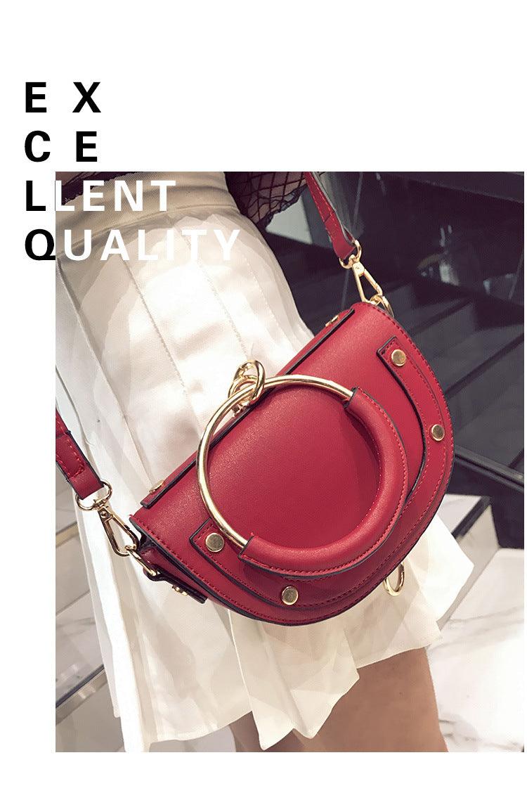 Women Semi-Circular Dumplings Package Bag Metal Handle Shoulder Bag