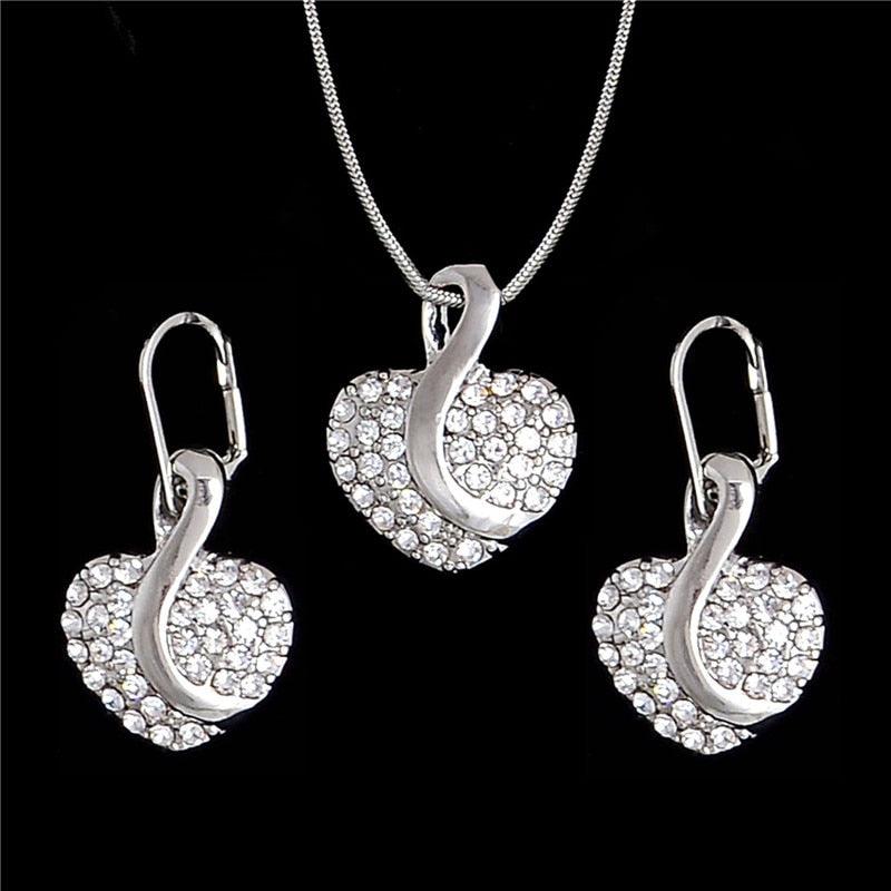 Nigerian Cute Heart Cubic Zirconia Wedding Jewelry Sets inlay Luxury Crystal Bridal Gold Silver Jewelry Set Gifts For Bridesmaid