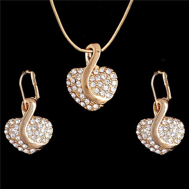 Nigerian Cute Heart Cubic Zirconia Wedding Jewelry Sets inlay Luxury Crystal Bridal Gold Silver Jewelry Set Gifts For Bridesmaid