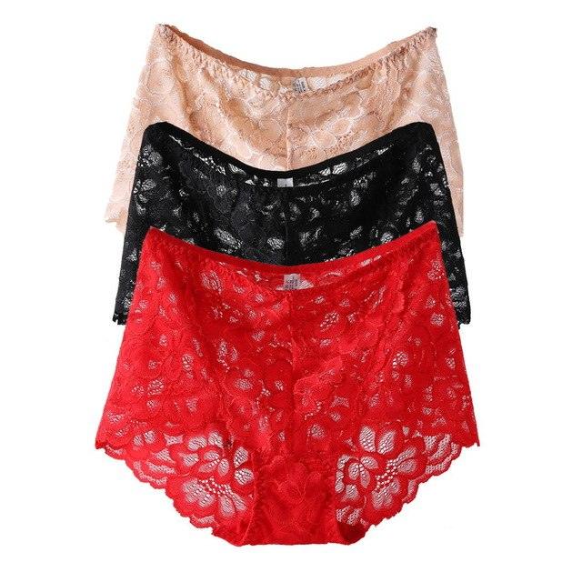 New 3 Pack Big Size XL-XXXXL Sexy Panties Lace Transparent Women Underwear plus size Intimates Briefs