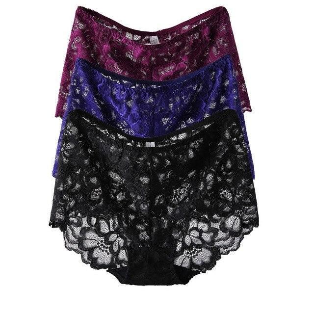 New 3 Pack Big Size XL-XXXXL Sexy Panties Lace Transparent Women Underwear plus size Intimates Briefs