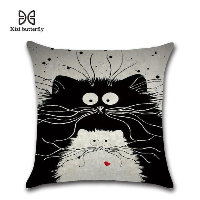 New Cartoon Cat Linen Cushion Cover 45X45cm Pillow Case Home Decorative Pillows Cover For Sofa Car Cojines