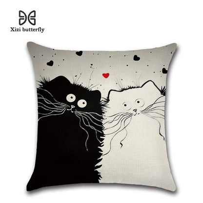 New Cartoon Cat Linen Cushion Cover 45X45cm Pillow Case Home Decorative Pillows Cover For Sofa Car Cojines