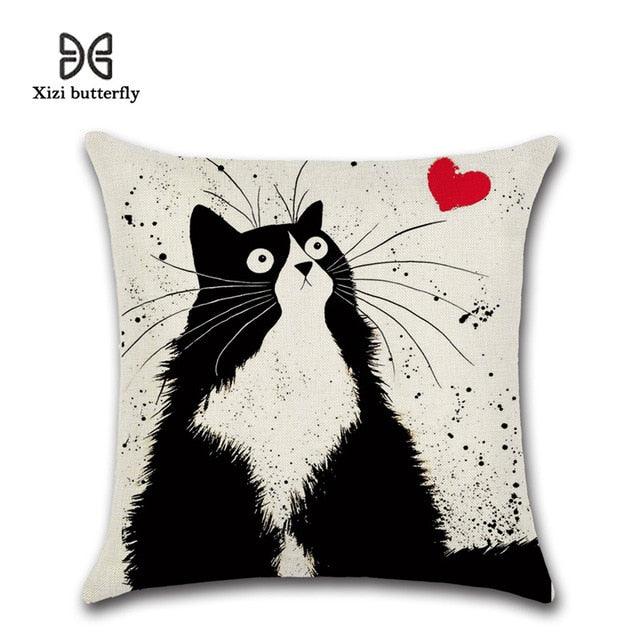 New Cartoon Cat Linen Cushion Cover 45X45cm Pillow Case Home Decorative Pillows Cover For Sofa Car Cojines