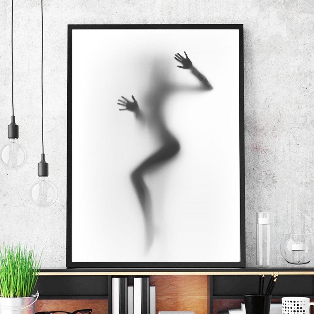 Sexy Silhouette of a Dancing Woman Behind a Curtain Canvas Posters Print Wall Picture for Living Room Nordic Style